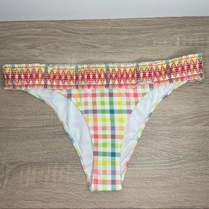 Topshop Smocking High Waist Colorful Gingham Bikini Bottom Size 14 NWOT